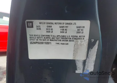 2006 Pontiac Grand Prix z USA, uszkodzony, nr VIN 2G2WP552361102911